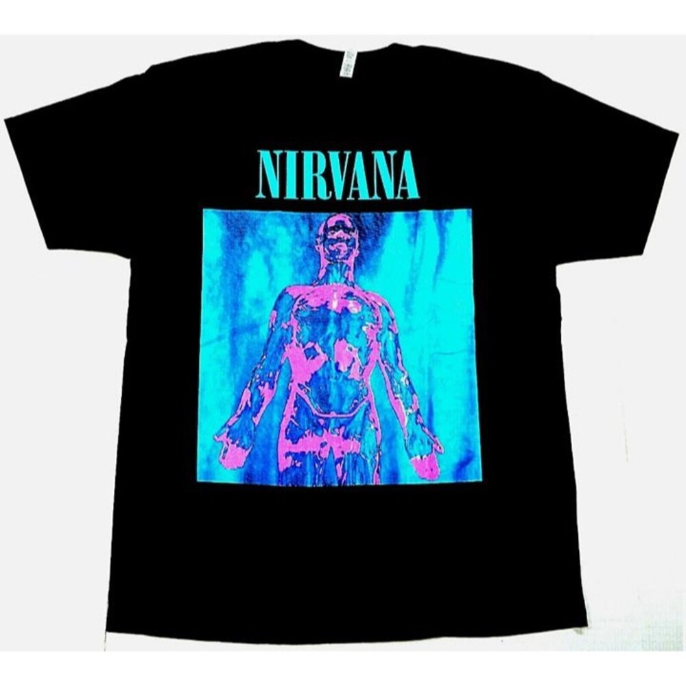 RARE NIRVANA Silver T-shirt Grunge Rock Kurt Cobain Tee Men's 100% Cotton XXL
